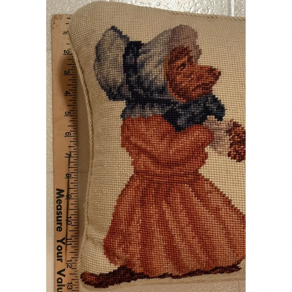 Vintage Needlepoint Dog Pillow Victorian Anthropomorphic Dogs Velvet‎ Back 18x12
